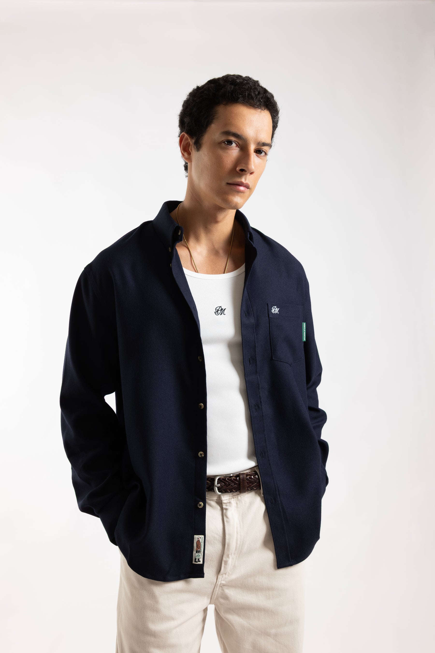 Monogram Logo Hi-Dense Oxford Shirt Navy Blue