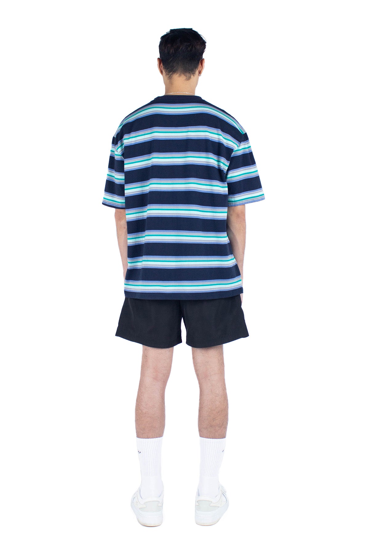 Swift Logo Striped Pocket Oversized Tee Aqua