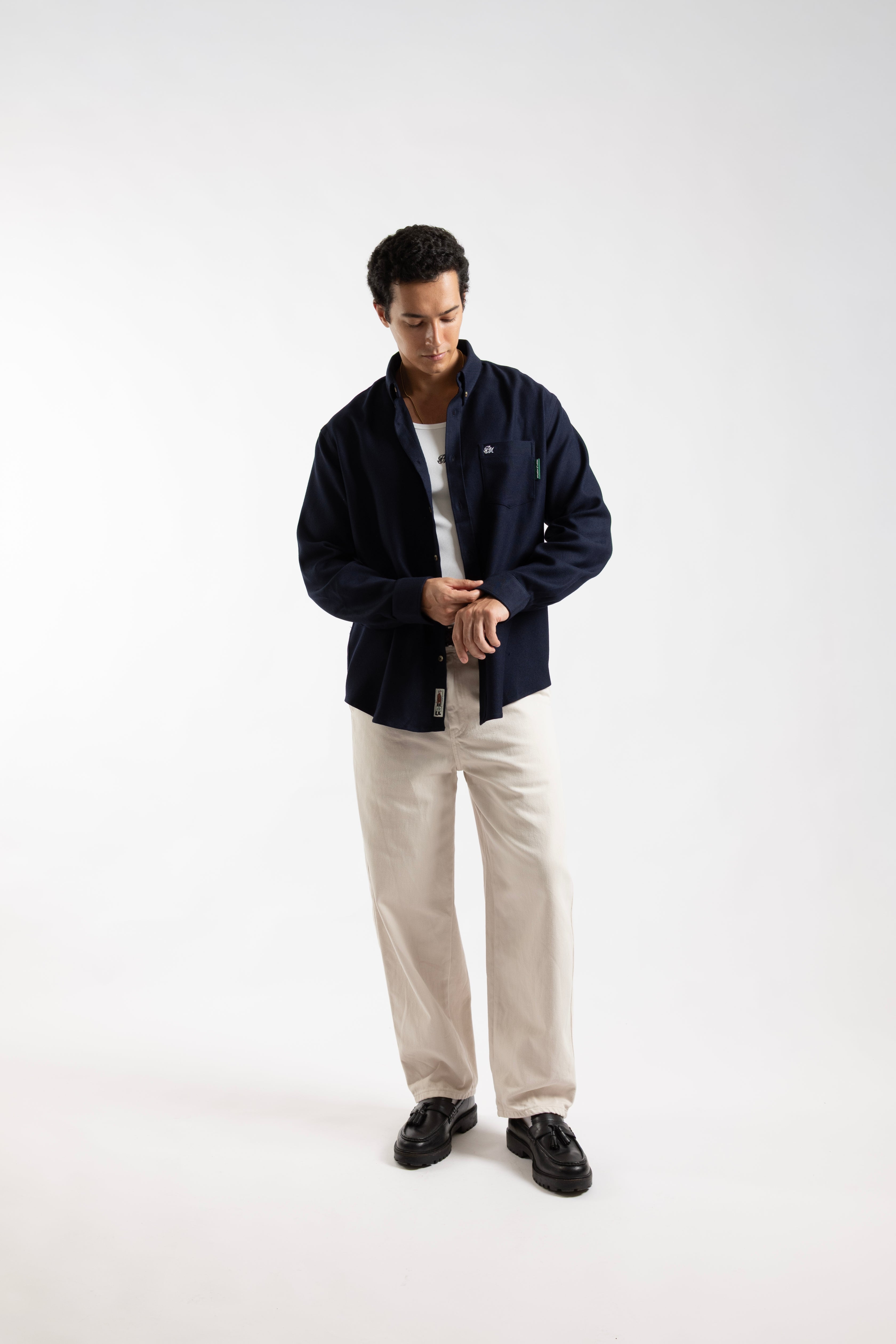 Monogram Logo Hi-Dense Oxford Shirt Navy Blue