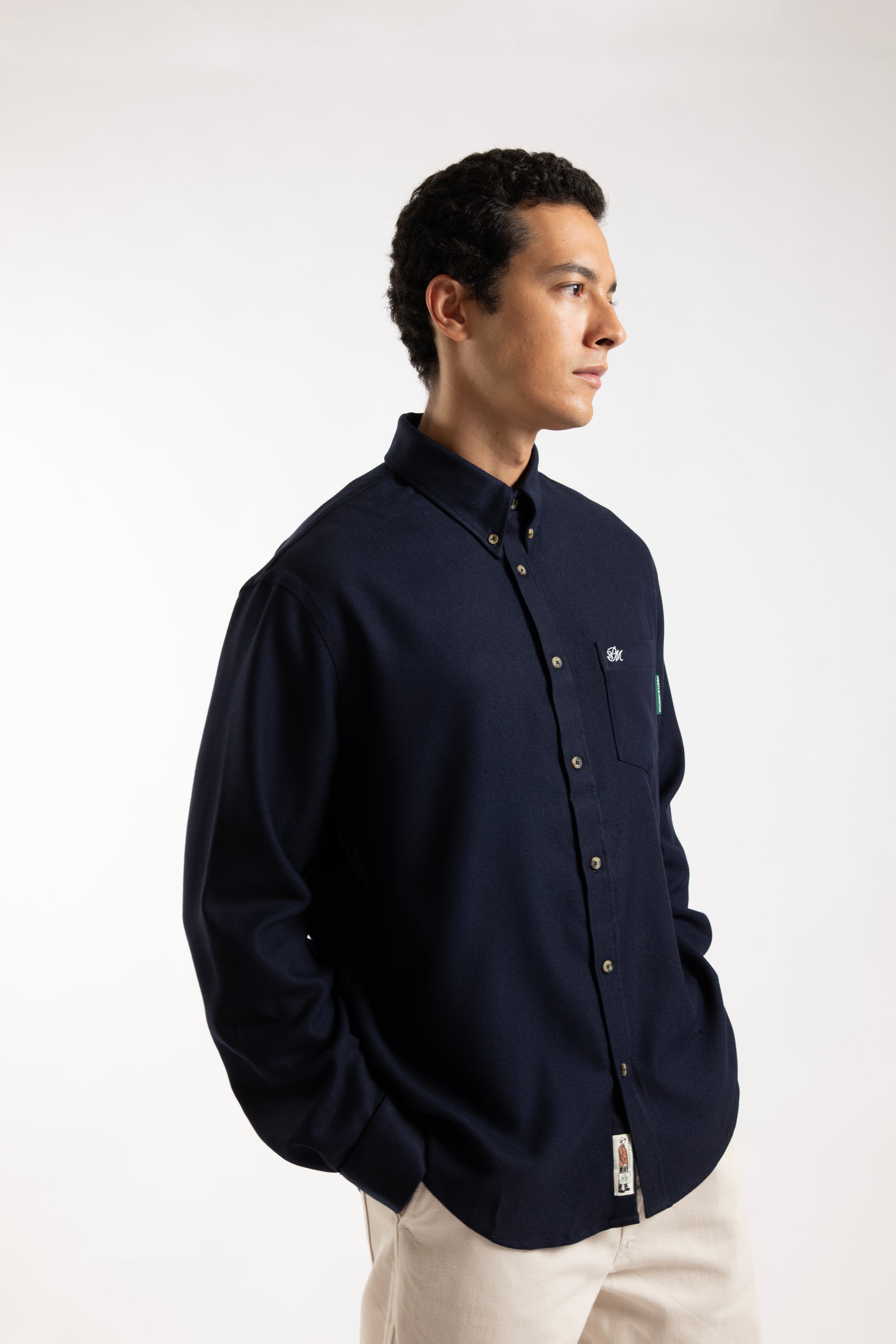 Monogram Logo Hi-Dense Oxford Shirt Navy Blue