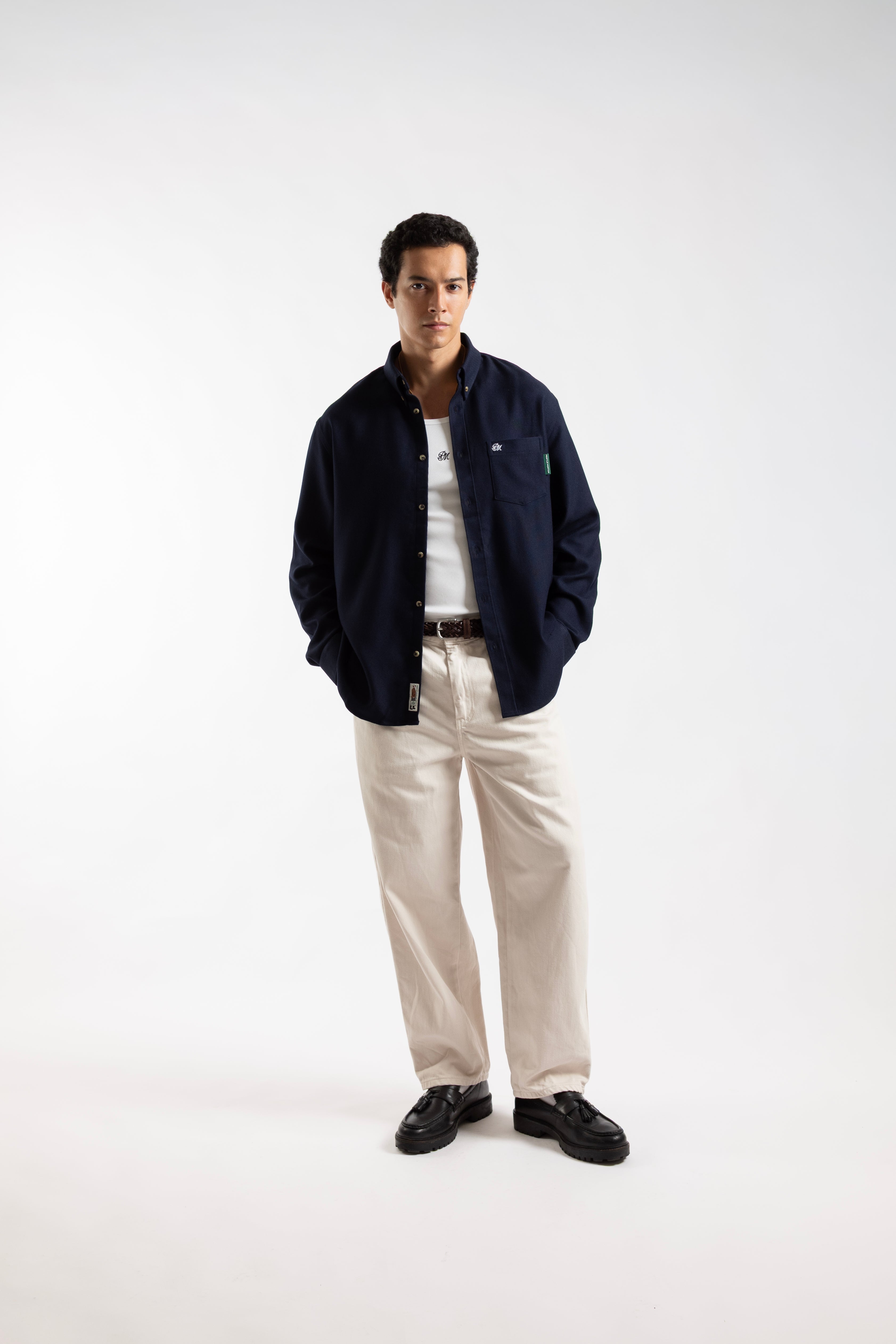 Monogram Logo Hi-Dense Oxford Shirt Navy Blue