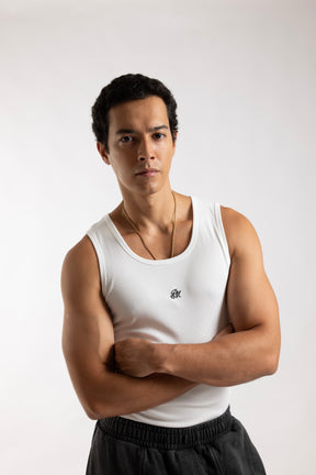 Monogram Logo Ribbed Tank White