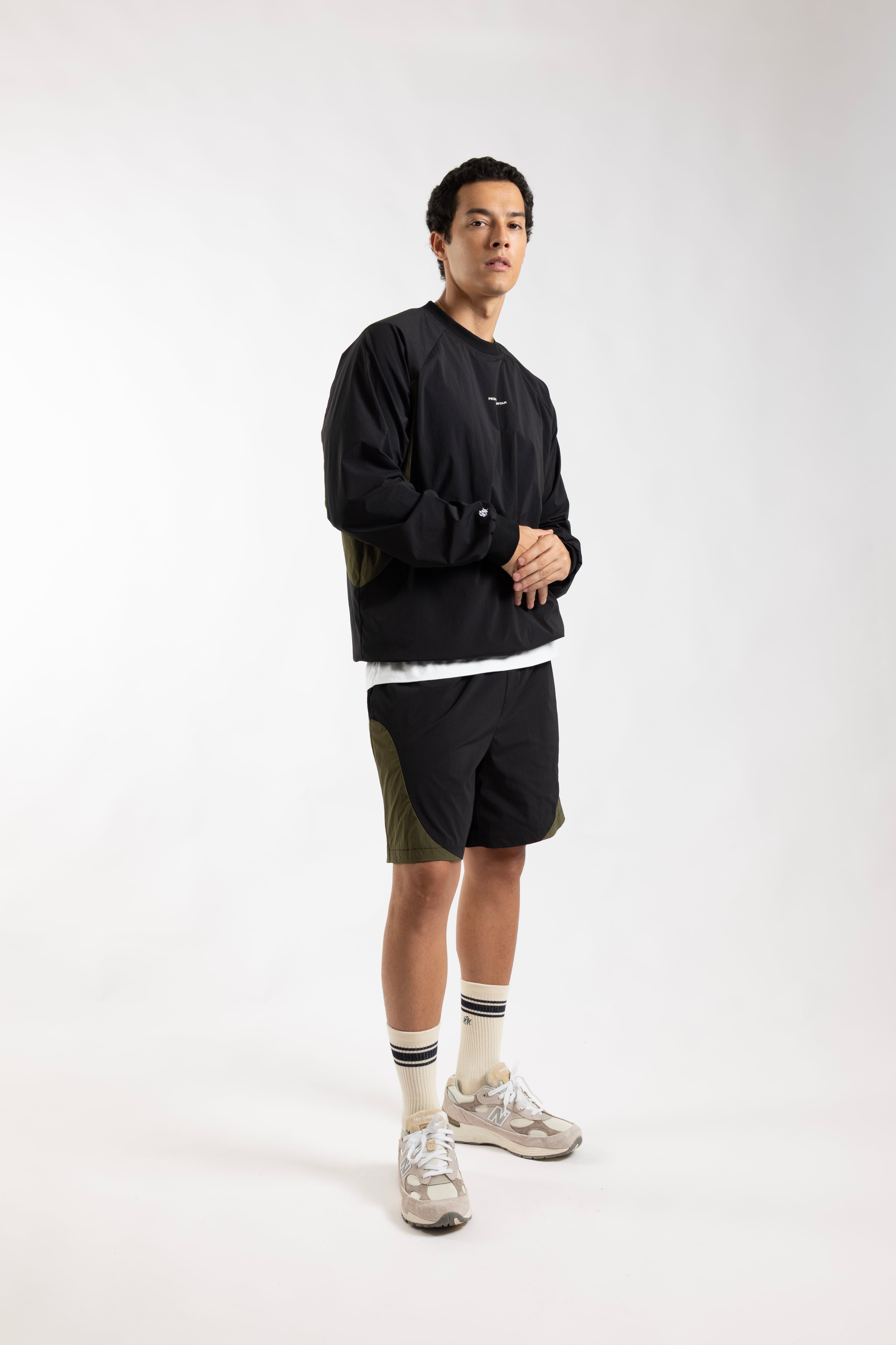 Paneled Nylon Crewneck Black