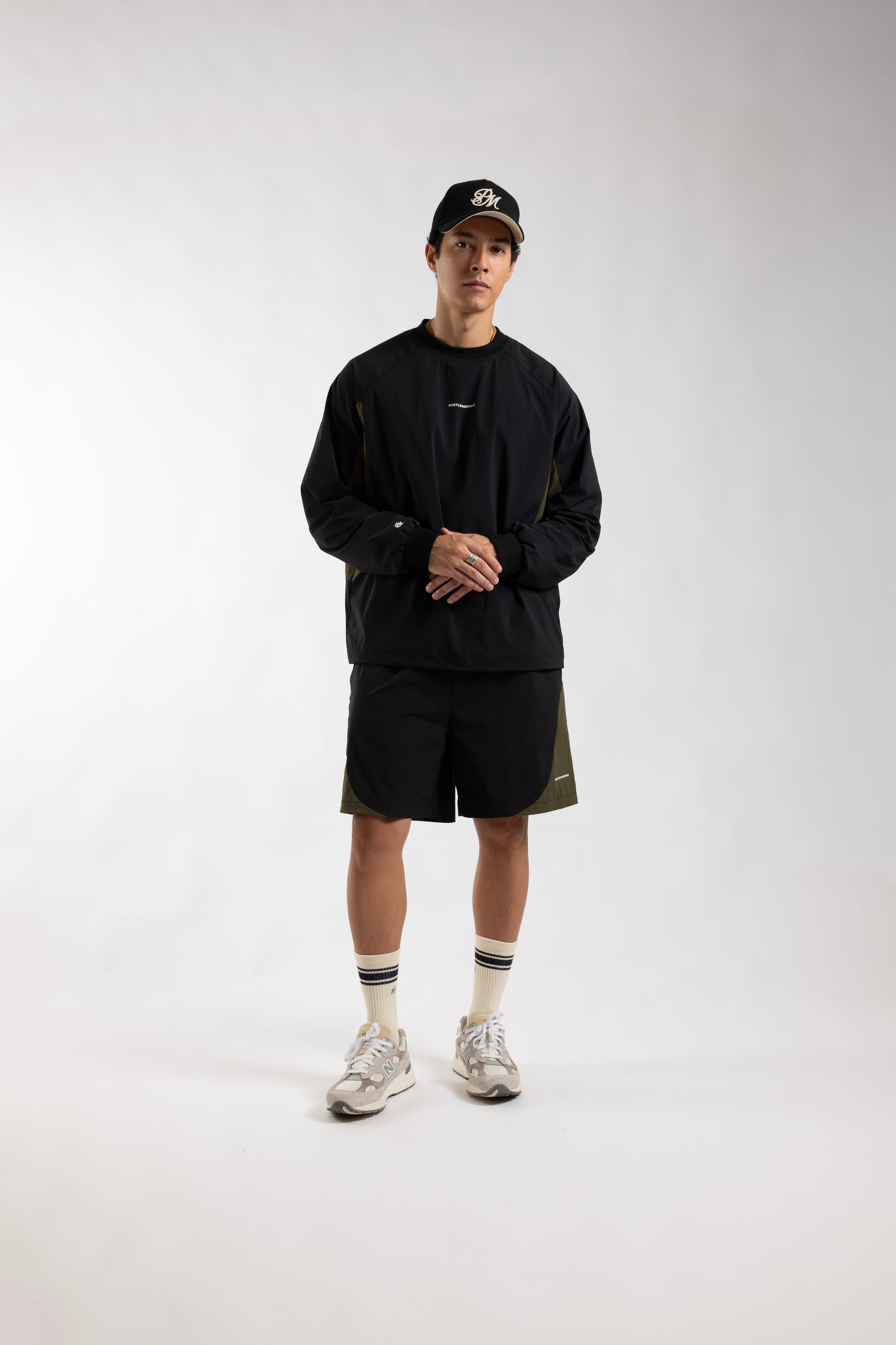 Paneled Nylon Crewneck Black
