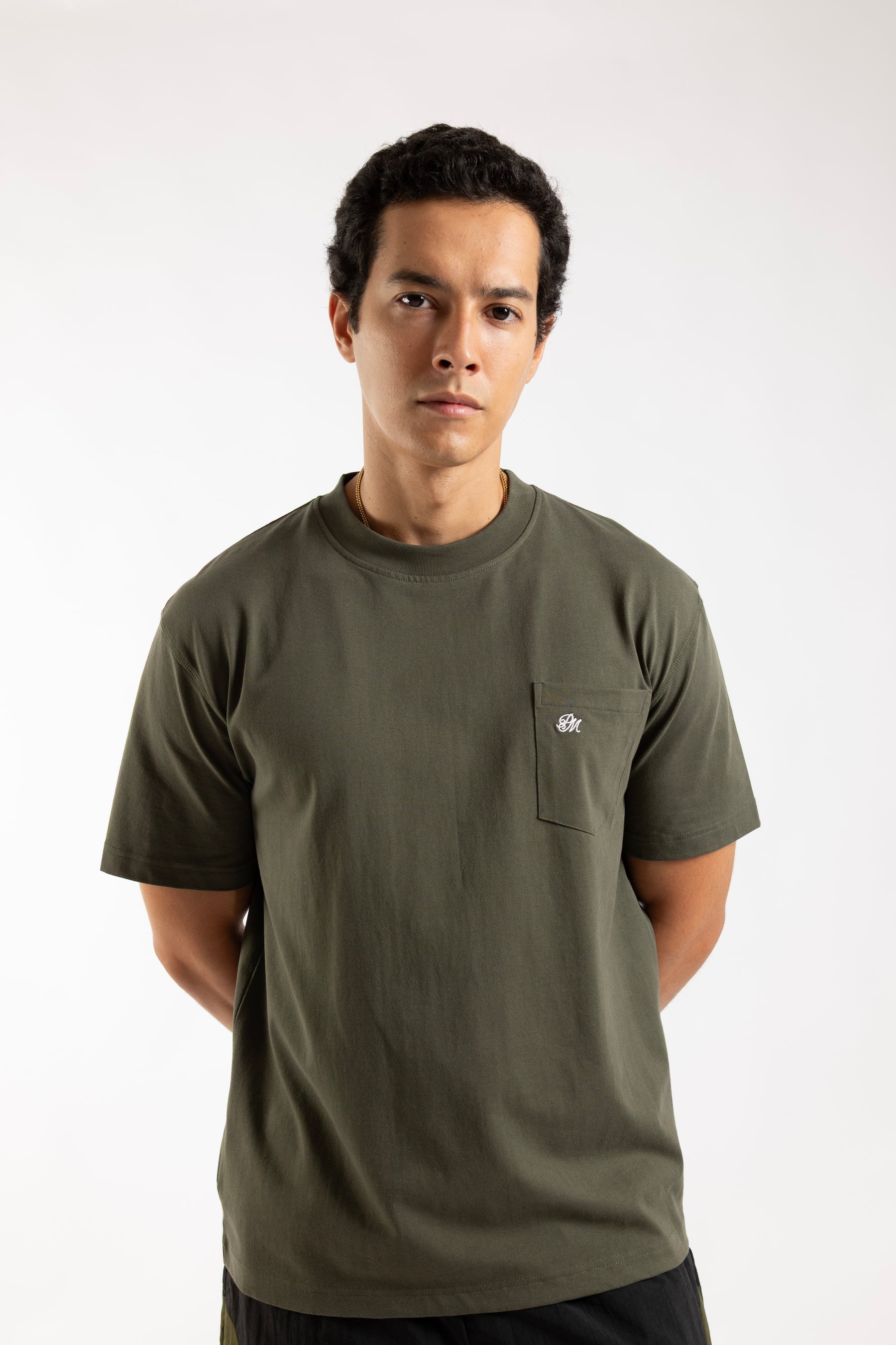 Monogram Logo Pocket Tee Olive Green