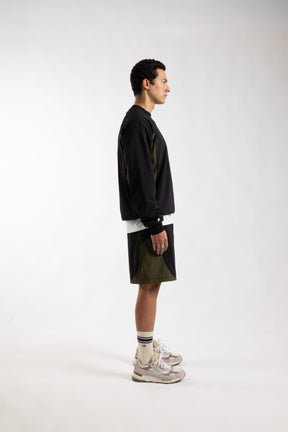 Paneled Nylon Crewneck Black