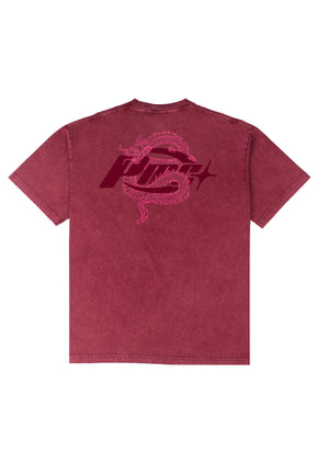 Y2K Neon Dragon Stone Washed Tee Red
