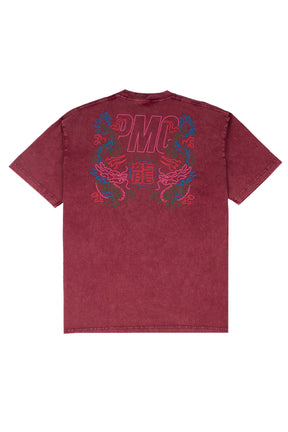 Neon Dragon Stone Washed Tee Red