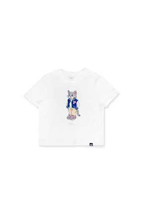 College Cat Baby Tee White