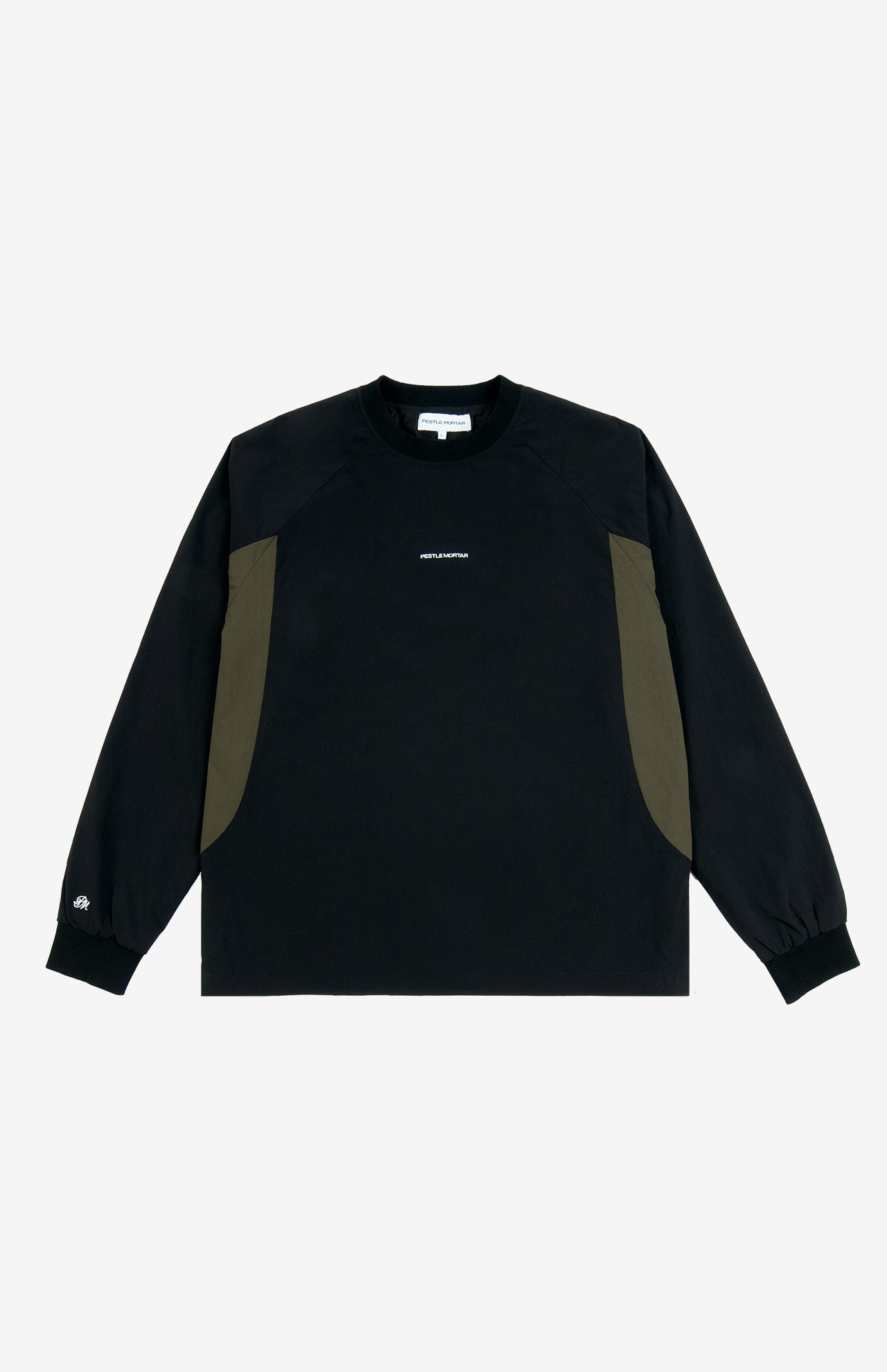 Paneled Nylon Crewneck Black